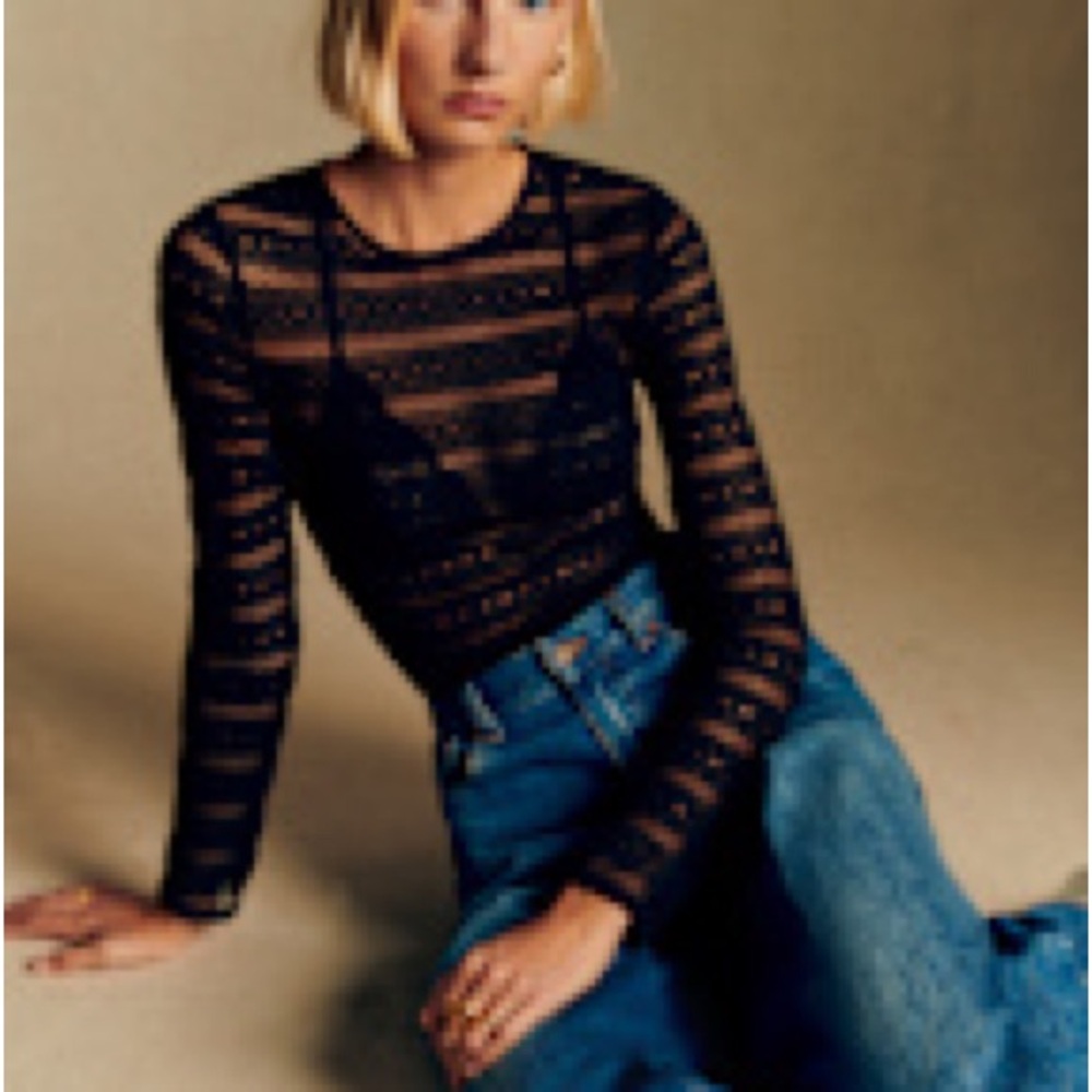 Sezane Elwood Black Sheer Lace Blouse